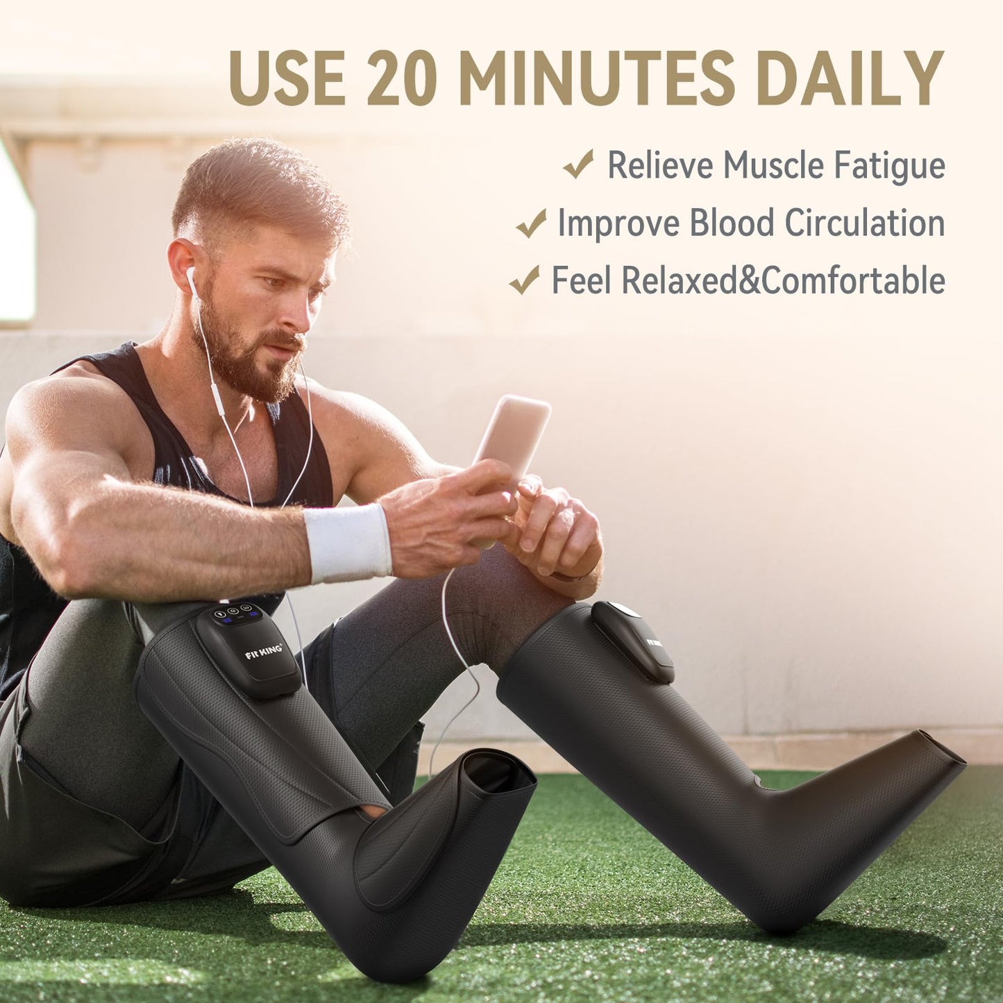 FIT KING Upgraded Cordless Leg Foot Massager for Pain Relief and Circulation, Relax Recovery Therapy, Rechargeable & Portable Compression Boots Calf Compression with Travel Bag - Famliy Healthy Gift