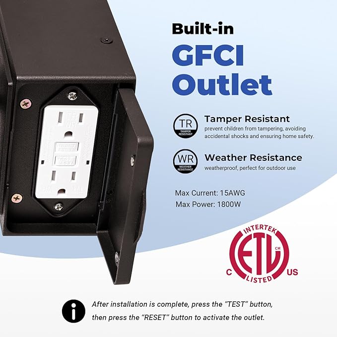 Outdoor House Lights Wall Mount with GFCI Outlet, Oil-Rubbed Bronze with Gold Trim Farmhouse Exterior Lighting Fixtures for Porch, Garage, 100% Aluminum Anti-Rust Front Door Light Motion Sensor