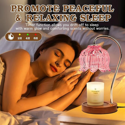 Funistree Flower Candle Warmer Lamp with Timer, Dimmable Candle Lamp Warmer, Christmas Birthday Gifts for Women Mom Her, Housewarming Home Decor, Lotus Wax Warmer for Yankee Candles - Pink Lily