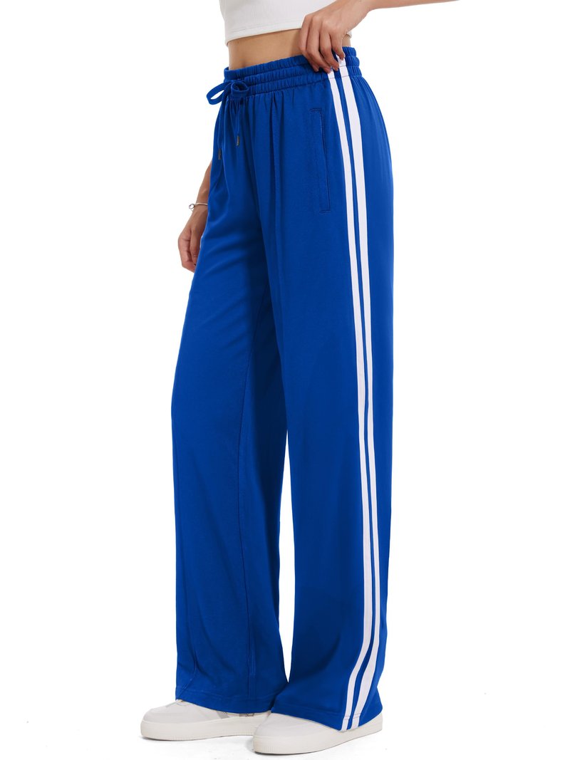 Tapata Tall Women's 34" Inseam Active Track Pants Striped Loose Fit Running Sporty Bottoms Travel Athletic Jogging, Blue, XL