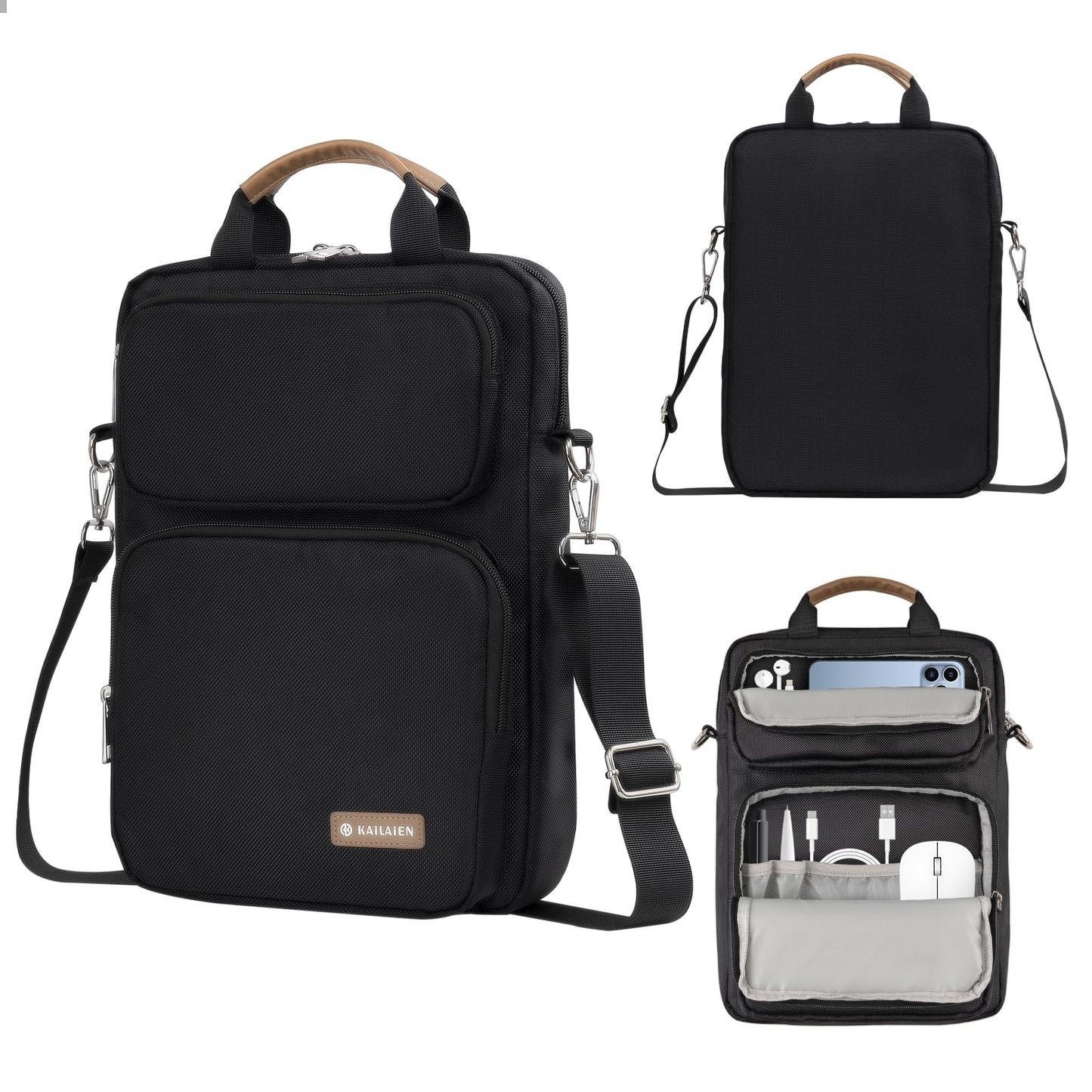 Kailaien 10-13 Inch Tablet Sleeve Bag, Ipad Bag for 13 In/11 in New iPad Pro M4 & 13 in Air M2 2024,iPad Pro 12.9 M2&M1,Ipad 10.9,Galaxy Tab S8+/S9+ 12.4,with Removable Shoulder Strap(Black)