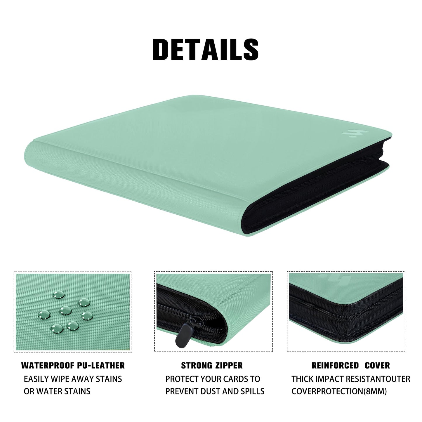 MORABTO Premium 1000+ Pockets Card Binder,16 Pockets Trading Card Binder Ringless Side Loading Trading Card Album Folder for TCG - Light Green