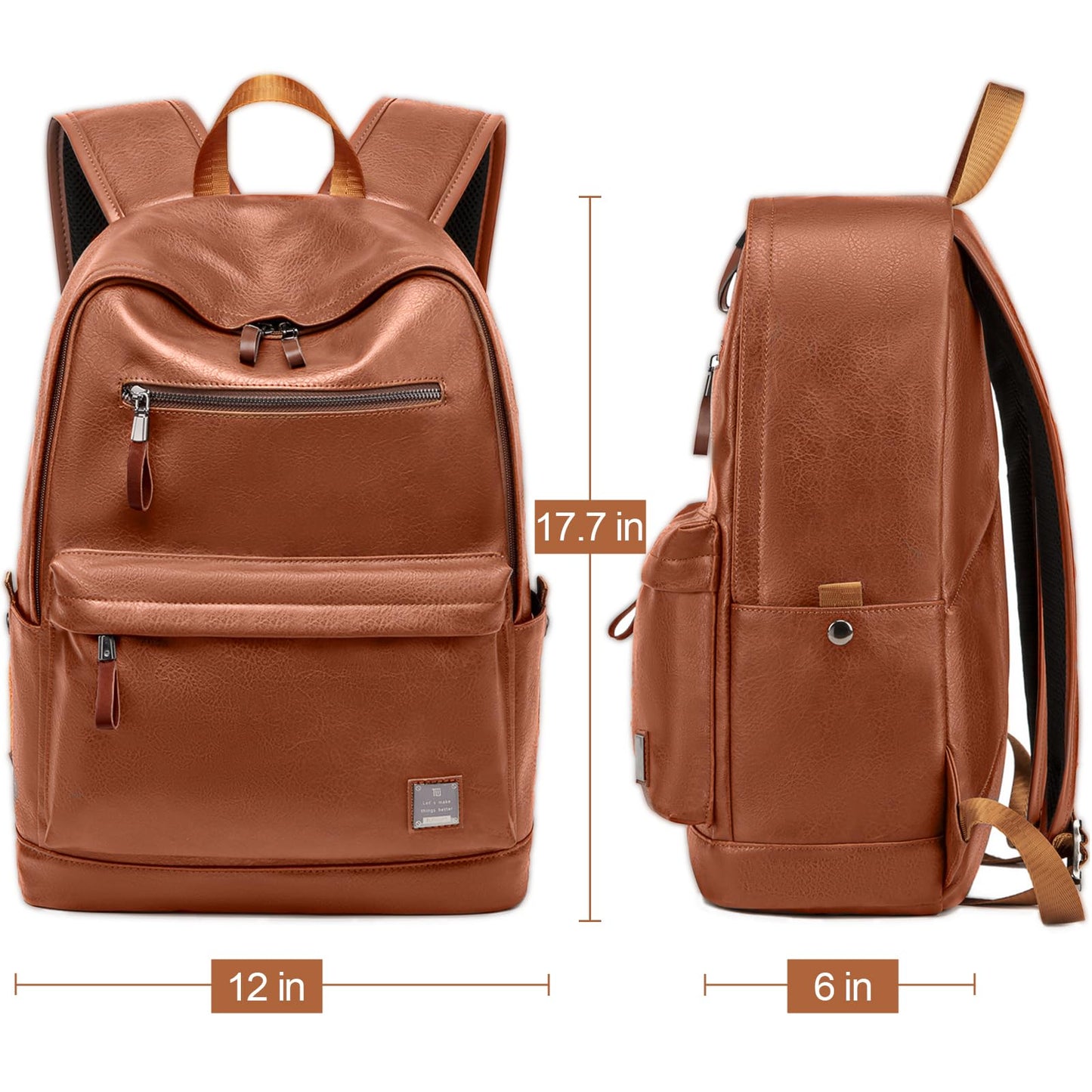 weiatas Leather Laptop Backpack for Men Women Work, Lightweight School Backpack Bookbag for College Students, Waterproof Casual Daypack Travel Computer Backpack fits 15.6 (Brown)
