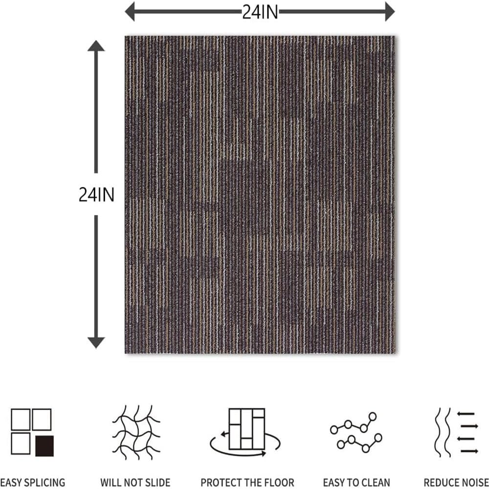 Backontro Commercial Carpet Tiles, 24" x 24" Squares, Non-Slip Soft Square Floor Tile, 18 Pieces/72 sq ft,Easy DIY with Flexlok Tabs for Office, Bedroom, Living Room (1 Box,Brown)