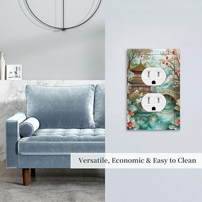 Asian Palace Traditional Bridge Cherry Blossoms Light Switch Cover 1 Gang Outlet Plate Single Duplex Wall Plate Covers Decorative Switchplate Covers Electrical Faceplate for Home Decor
