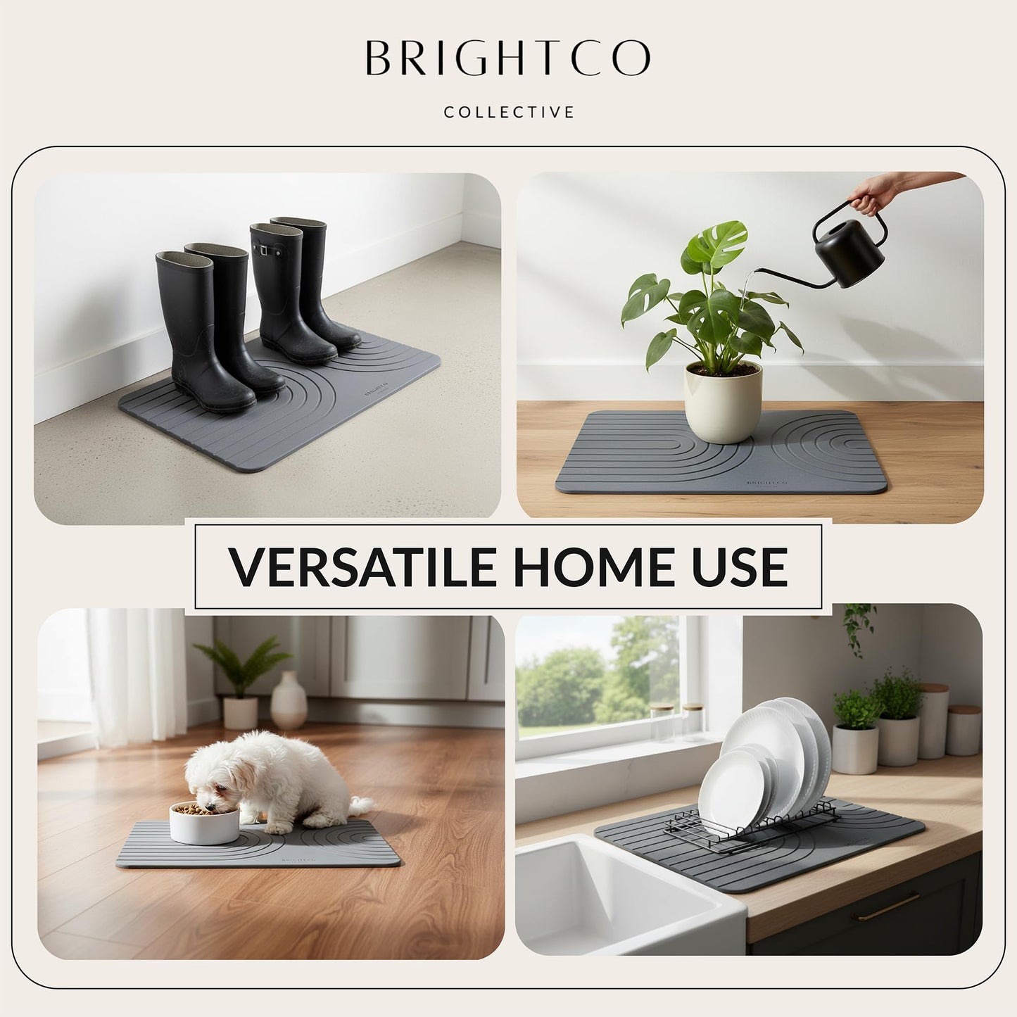 BrightCo Collective Quick Dry Stone Bath Mat – Diatomaceous Earth Foot Pad, Super Absorbent Hard Shower Rug – Modern Anti-Slip Design for Bathroom Floor, 23.6x15.3in, Deep Charcoal – The Meridian
