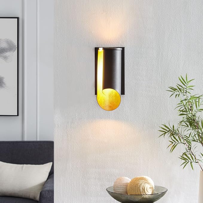 Modern Industrial Ada Wall Sconce – Black Metal with Brass Accents – Elegant Indoor Wall Light for Living Room, Hallway, or Bedroom