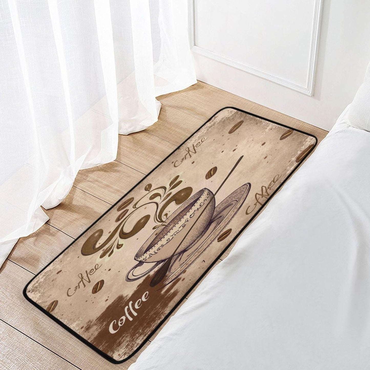 Coffee Cup Kitchen Rug Washable Bath Floor Mat Retro Non-Slip Runner Carpet Doormat for Bathroom Living Room Bedroom 39x20 inch