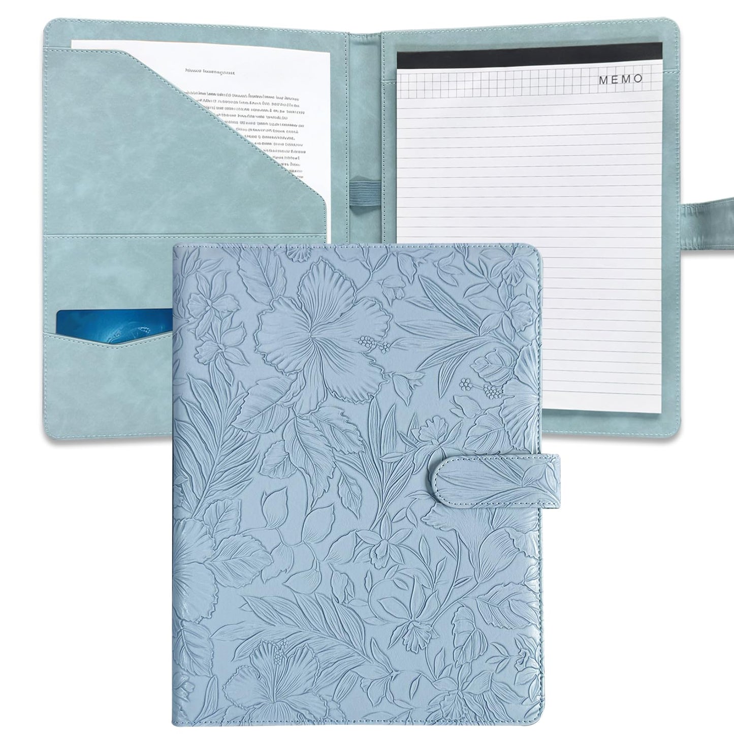 Portfolio Padfolio Binder, Faux Leather Professional Document Organizer with Business Card Holder, Letter-Sized Notepad Legal Pad Holder, Durable Executive Folder for Interviews, Meeting (Blue)