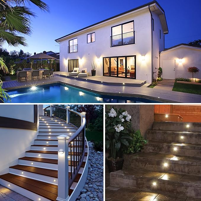 Led Deck Lights Outdoor Waterproof Low Voltage Stainless Steel 1W Outdoor Yard Garden Decoration Lamps Landscape Pathway Patio Step Stairs LED In-ground Lights Silver Border(30pcs,Warm White)