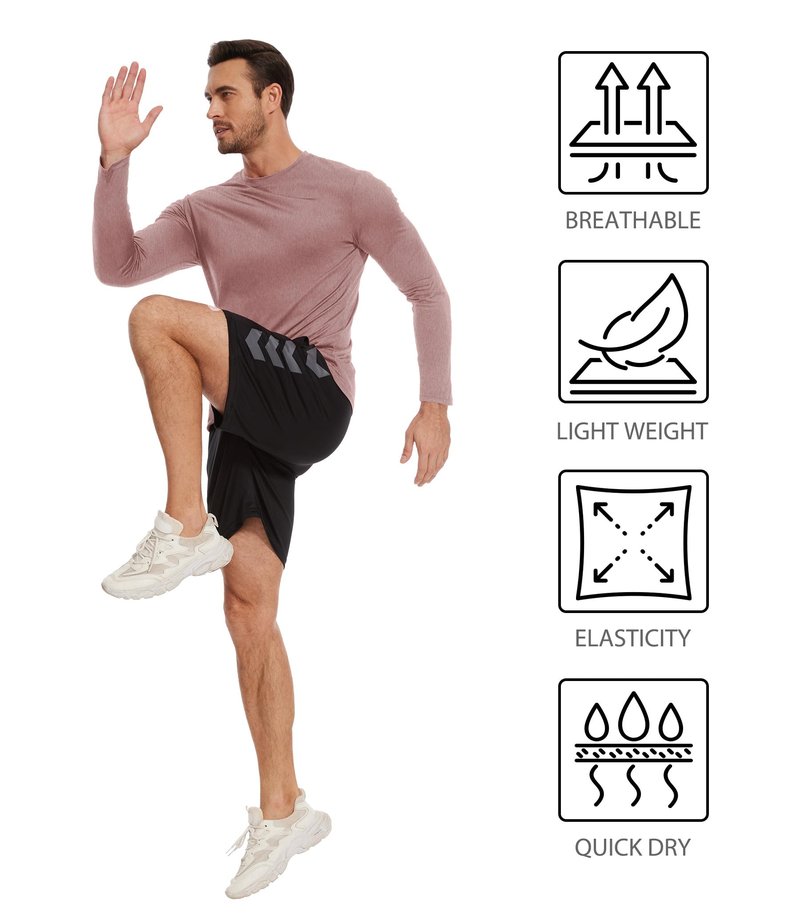 Kinglaman 6 Pack Men Dry Fit Workout Long Sleeve Athletic Gym UPF 50+ SPF UV Sun Protection Quick Dry Lightweight Shirts 1 Black 1 Gray 1 Heather Gray 1 Blue 1 Red 1 Green XX-Large