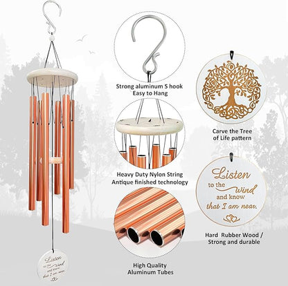Wind Chimes for Outside Tree of Life WindChimes for Loss of Loved One,33" Memorial/Sympathy Gifts for Friend/Mother/Father,Wind Chimes Outdoor Clearance Garden Home Yard Decor(Rose Gold)