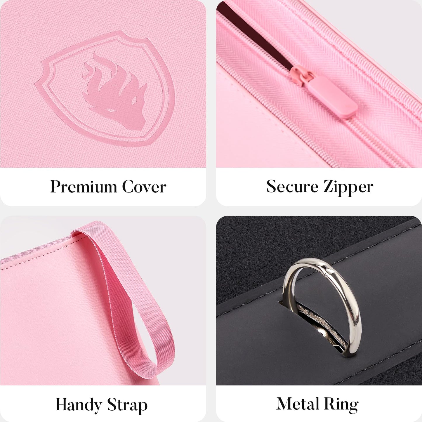 Fabmaker 9 Pocket Card Binder, Premium Trading Card Binder Holds 756 Cards, PU Cover 3 Ring Zipper Card Binder, Portable Baseball Card Binder, Collection Album for Game & Sport Cards, Pink