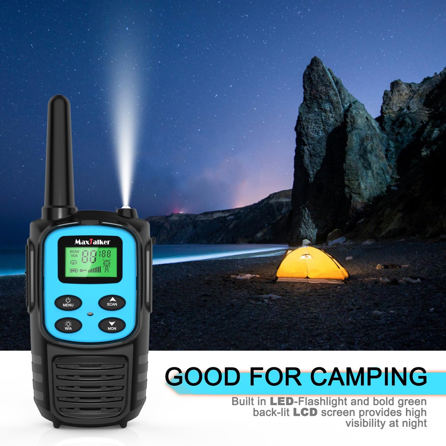 Walkie Talkies Long Range for Adult, MT10 Rechargeable Walkie Talkies FRS Two Way Radio, NOAA, 1200mAh Li-ion Battery USB-C Cable, LED Flashlight, VOX Walkie Talkie for Hiking Camping 2Pack