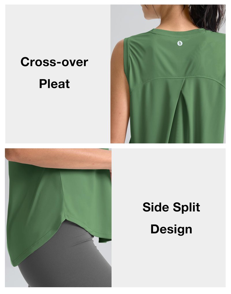 SANTINY Women's Sleeveless Workout Tops Breathable Lightweight Active Tennis Yoga Shirts Athletic Running Tank Tops for Women (Green_S)