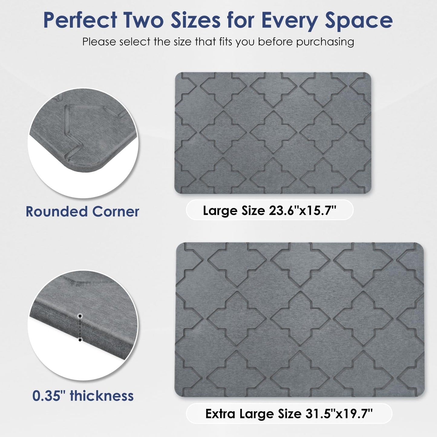 Large Stone Bath Mat for Bathroom Floor, Quick Dry Diatomaceous Earth Bath Mat with Non-Slip Back, Super Absorbent Diatomite Stone Mat for Shower, Easy to Clean, Natural(23.6" x 15.7" Dark Grey)