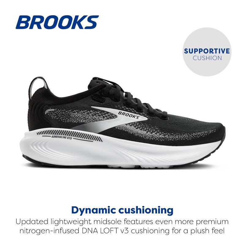 Brooks Women’s Adrenaline GTS 25 Supportive Running & Walking Shoe - Black/Grey/White - 9.5 Medium