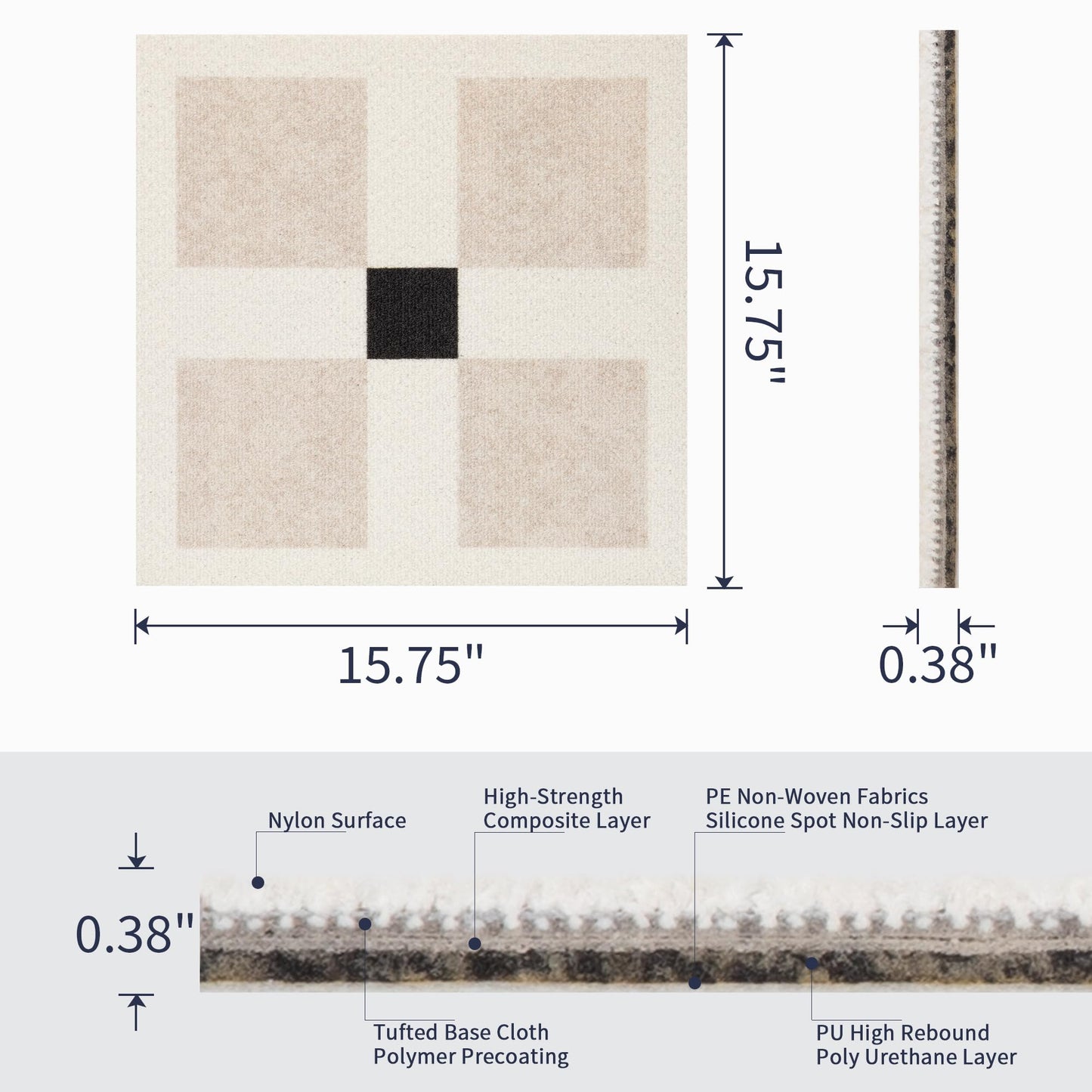 Azaeahom Carpet Tiles Peel and Stick, Squares Self Adhesive Carpet Floor Tile(15.75'' x 15.75''), Anti-Slip, Reusable, 0.38'' Thick, Carpets Easy Install DIY for Bedroom Living Room(12 Pcs)