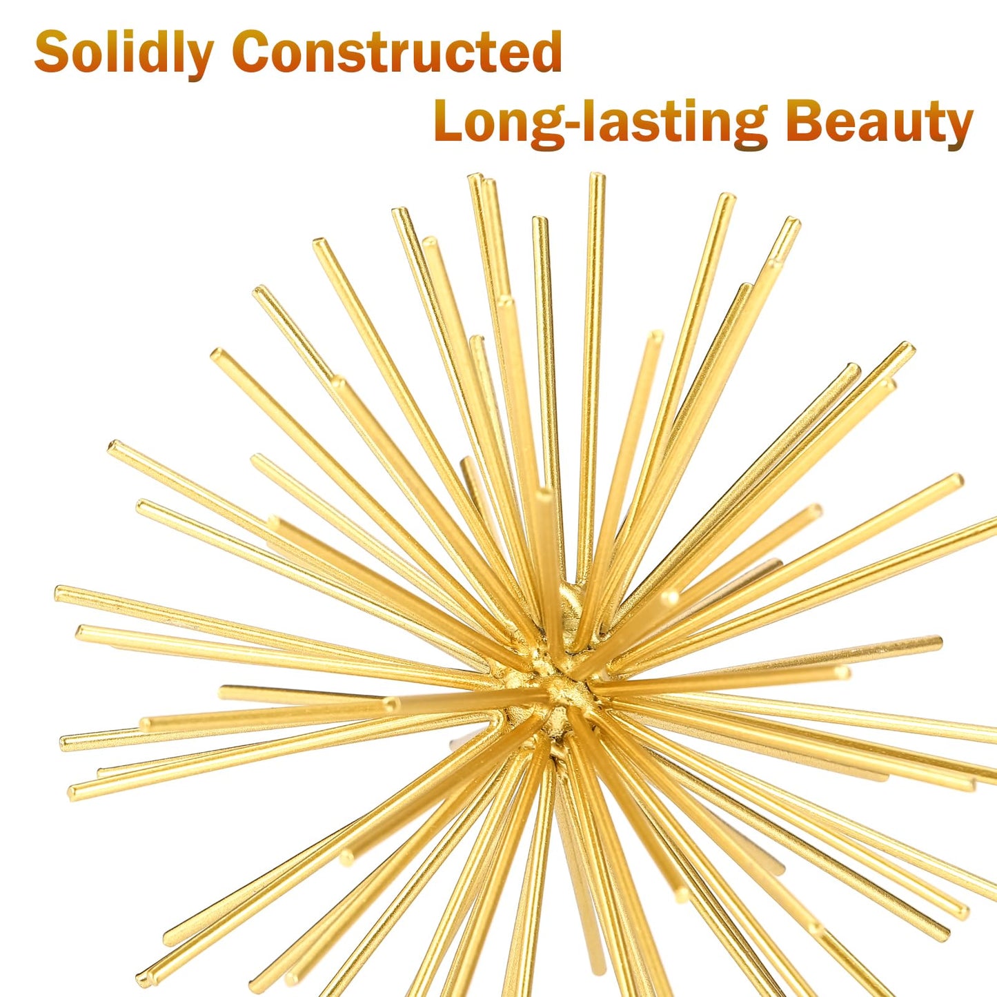 Metal Decorative Starburst Ball, 6 Inch Gold Sphere Decor, Spiky Star Burst Tabletop Sculpture, Mid-Century Modern Metal Spike Ball for Home, Living Room, Office & Shelf Decor