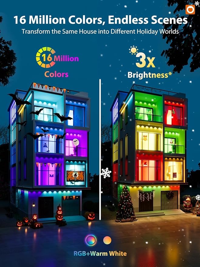 addlon 100FT Permanent Outdoor Lights, Smart RGB+IC LED Lights for House & Outdoor Decor, App & Remote Control, DIY Scene Modes, IP67 Waterproof for Christmas, Holiday, Party, Halloween Decorations