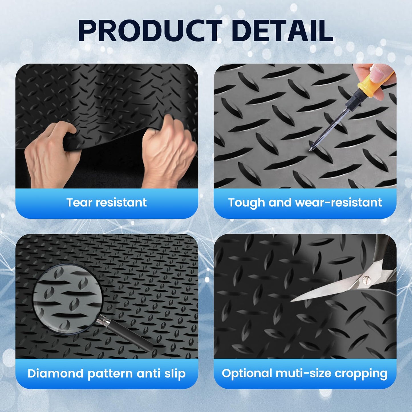 StellarStar 8x20 FT Garage Floor Mat, 2.8mm Thickened PVC Flooring Roll for Under Car, 160 SQFT Diamond Plate Black Garage Mats for Garage, Warehouse, Basement, Factory, Trailer (Include Tapes)