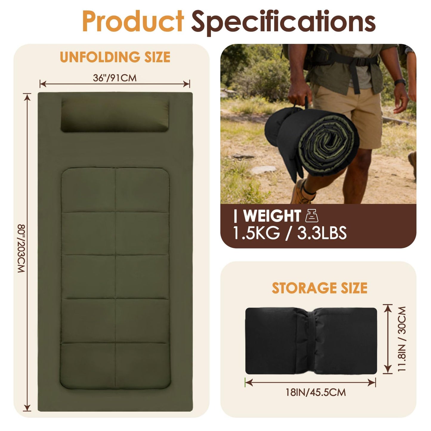 WUENLux Floor Mattress 80 x 36 Inches XXL Portable Foam Sleeping Pad Comfortable Non-Slip Foldable Camping Mattress Lightweight Easy to Storage for Home Outdoor Tent Guest Bed Living Room