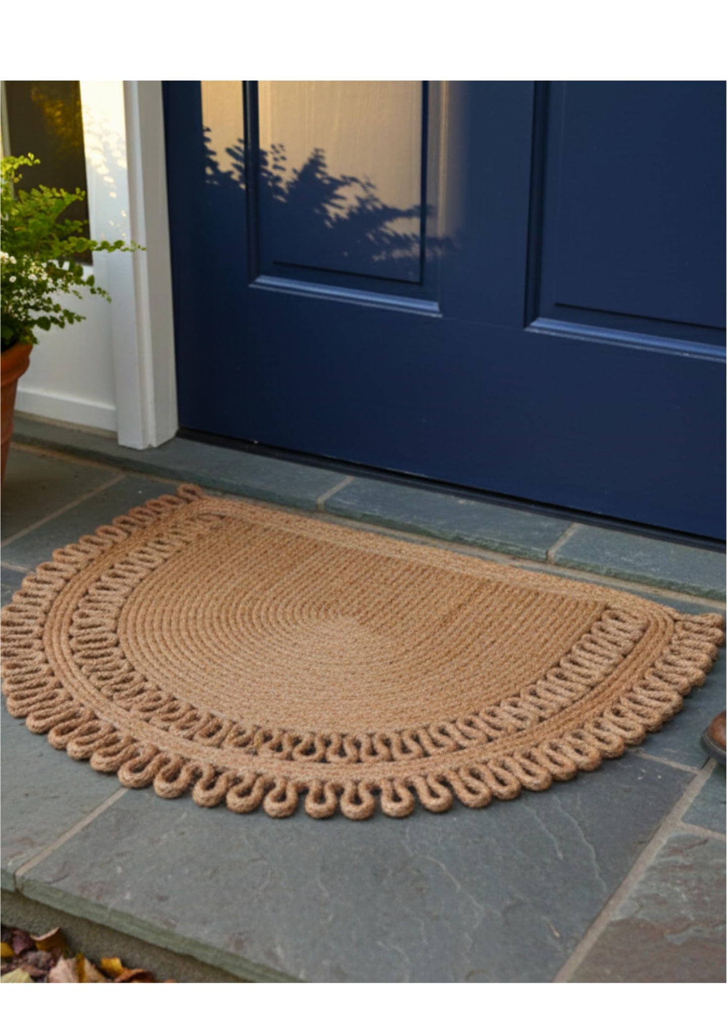 Jute Semi Circle Doormat – Half Moon Braided Front Door Mat, Non Shedding & Washable, Non Slip Backing, Waterproof Indoor Outdoor Entryway Rug for Porch, RV, Camper & Boat