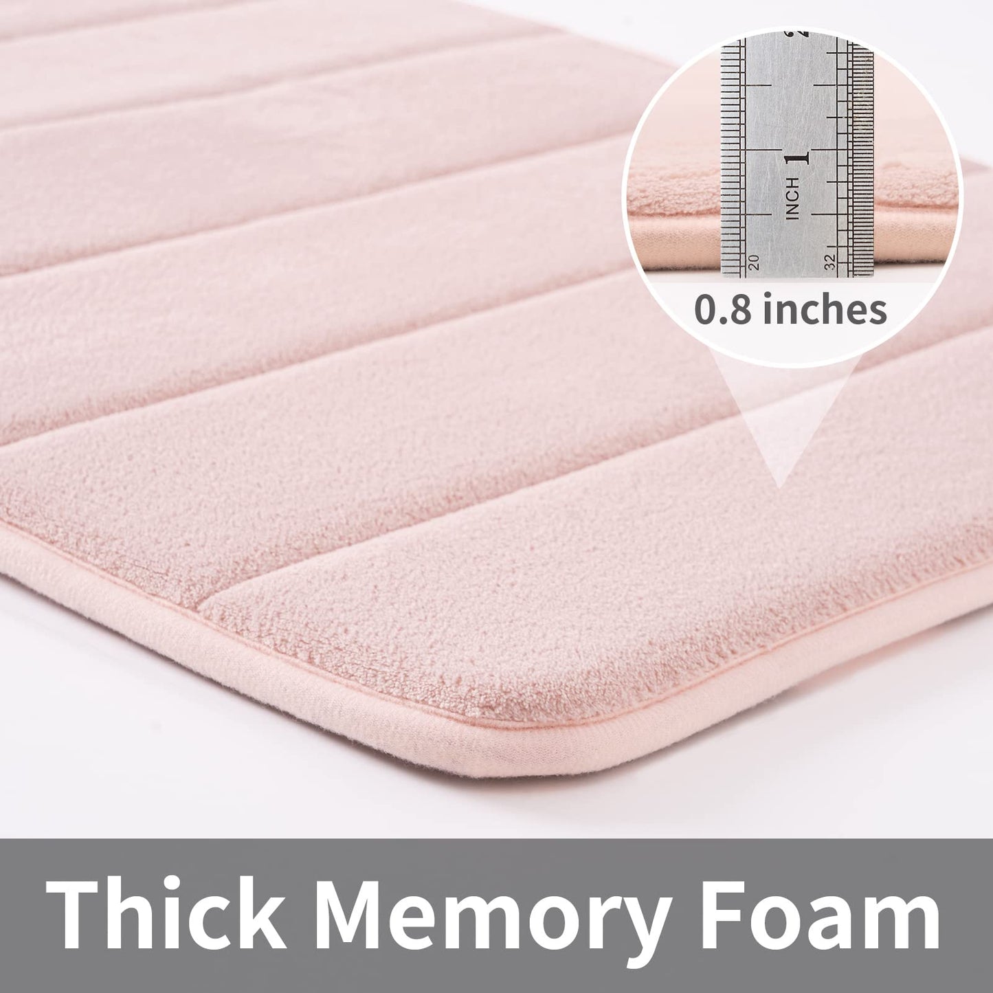 ROSMARUS Memory Foam Bath Mat 17” x 24”, Water Absorbent Bath Mats for Bathroom, Non Slip Washable Bathroom Rugs for Shower, Ultra Soft Bathroom Mats for Floor & Tub, Pink