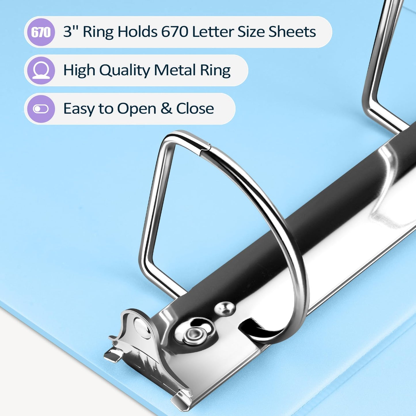 Sooez BinderX Extra Durable 3 Inch 3 Ring Binder, D-Ring Large Binders, Holds 670 Sheets of 8.5x11 Paper, Customizable View Cover with 2 Inside Pockets, School & Office Supplies, Lavender