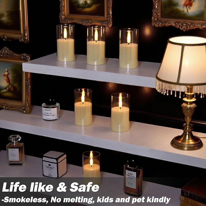 6 Pack Acrylic Flickering Flameless Candles with Remote, 2"X4" Candles Battery Operated, Flickering LED Warm Glow Tealight for Home Decor, with 4 Timers 100+Hours + 2 Lighting Modes, Included Battery