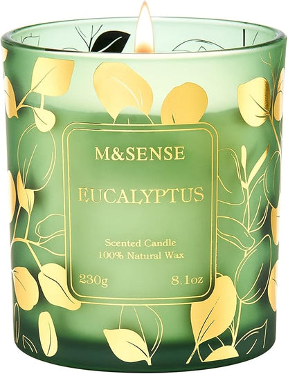 M&SENSE Eucalyptus Candles,Vegan Soy,8.1oz 42-Hour Slow Burning Time, Scented Candles for Relaxing Calming, Fall Winter Thanksgiving Christmas Housewarming Gifts for Women & Men