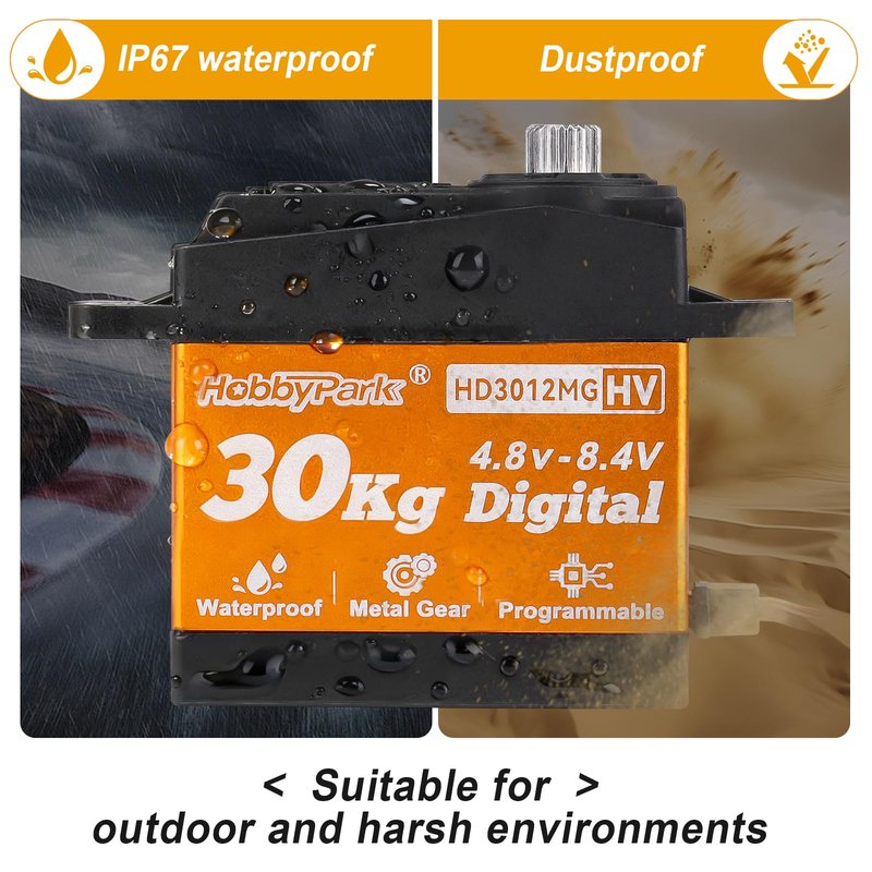 HobbyPark Waterproof 30kg RC Servo High Torque Steering Servo Motor Metal Gear All Stainless Steel Gears for Robotics DIY, RC Cars,Crawlers, Trucks, Buggy, Control Angle 180° (30kg Torque)
