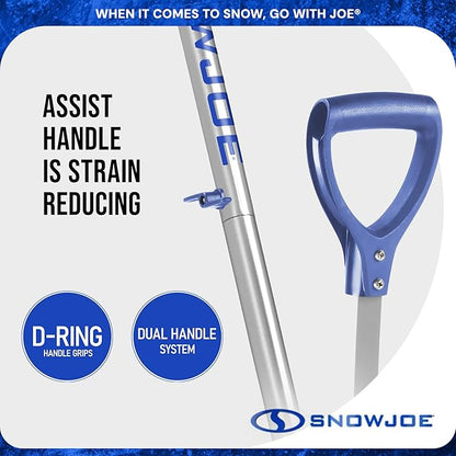 Snow Joe Snow Shovel, Shovelution Strain-Reducing Ice Remover w/ Assist Handle, 18", Blue - Heavy-Duty Blade Tool for Digging and Removing Ice from Driveway, Patio, and Yard, SJ-SHLV02