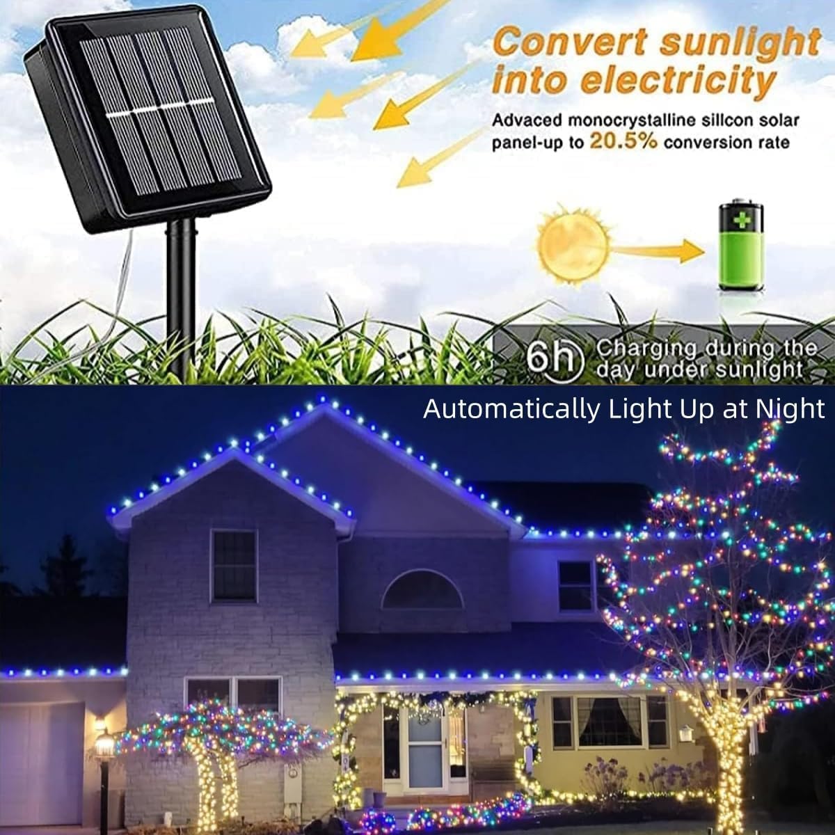 QITONG Blue and White Solar Rope Lights Outdoor, 2 Pack Each 33ft 100 LED String Light, Fairy Lights in Clear Thin Tube with 8 Modes