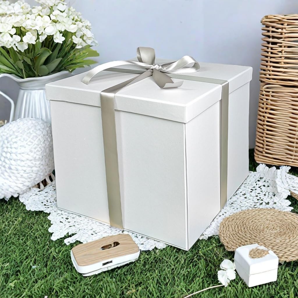 YINUOYOUJIA Large Gift Box 12x12x10 Inches,White Gift Boxes for Presents with Lids Ribbon Card,Shredded Paper for Birthday,Valentine's Day,Mother's Day,Christmas,Anniversaries.