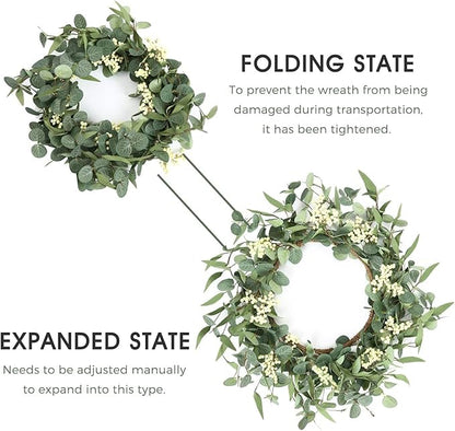 Pinkpum 22'' Eucalyptus Wreath for Front Door, Porch, Window - Green Decor for Home, Farmhouse - Spring, Summer, Fall, All Seasons