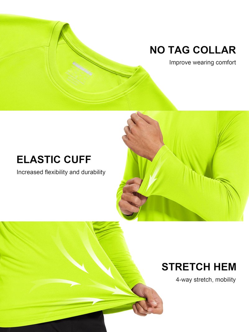 MAGCOMSEN Mens Swim Shirt Long Sleeve Shirts Hiking T Shirts Long Sleeve Workout Quick Dry Baselayer Shirt Rash Guard Men Fluorescent Green