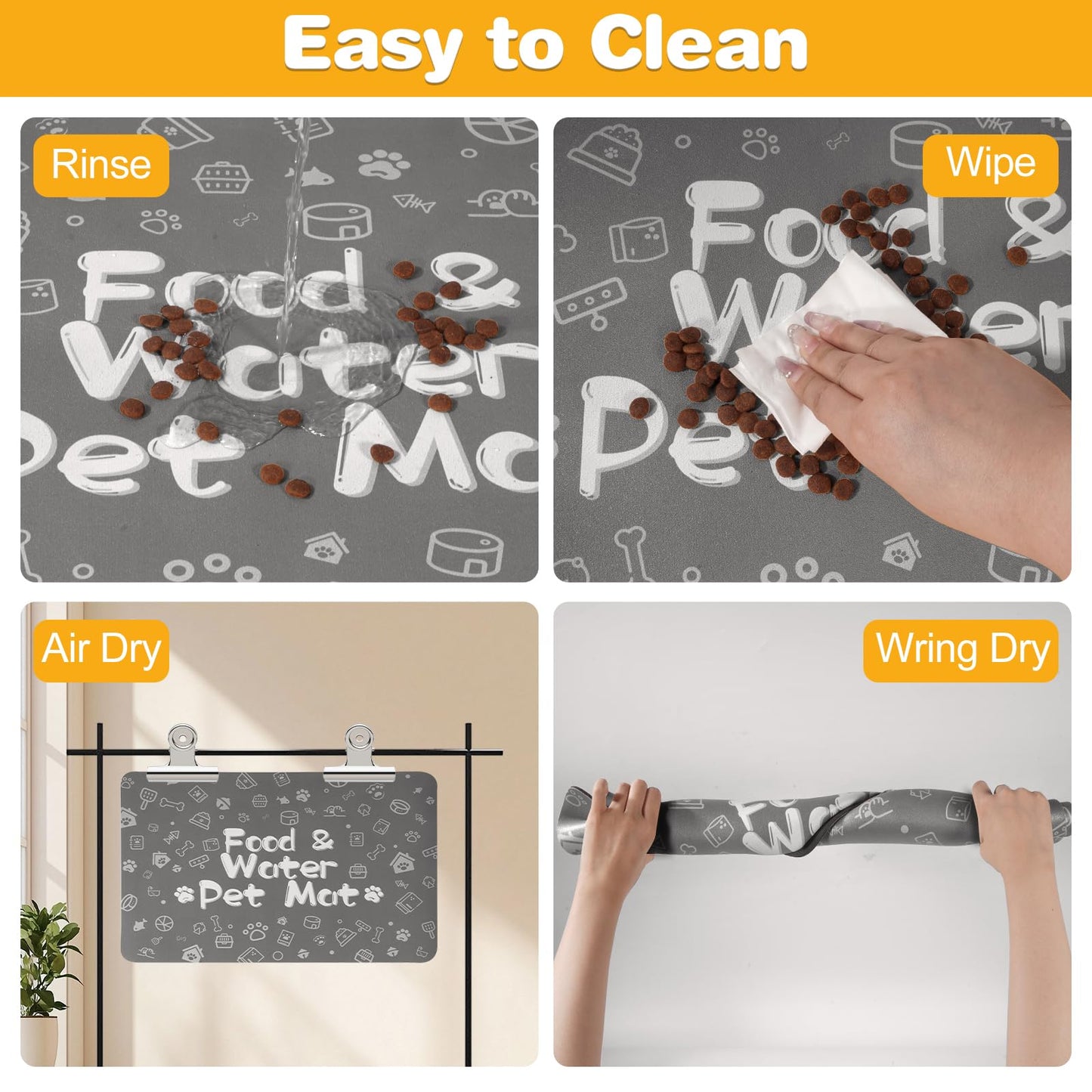 Pet Feeding Mat,Dog Cat Mat for Food and Water,Dog Bowl Waterproof Placemat with Rubber Backing,Absorbent Quick Dry Water Dispenser Mat for Pet（Dark Gray 12"×18"）