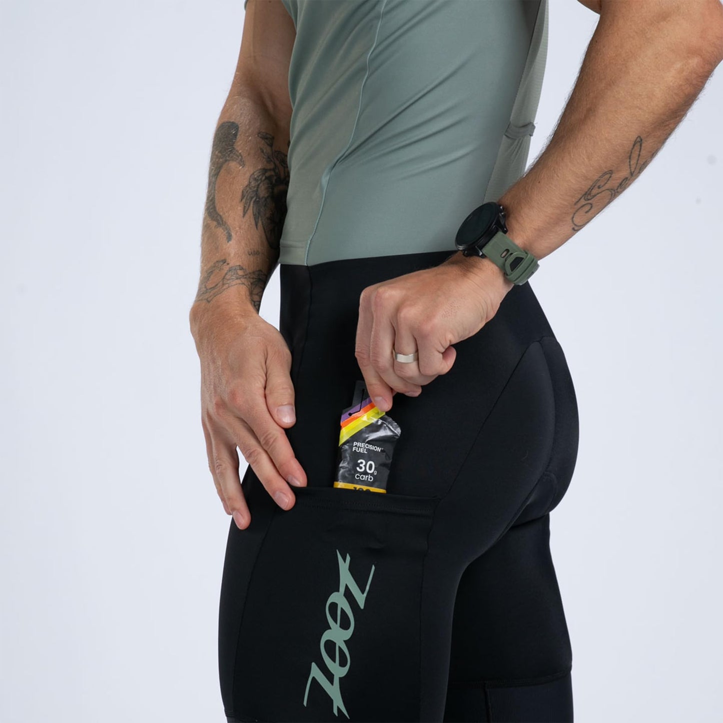 Zoot Men’s Core Tri Aero FZ Racesuit, Short Sleeve Moisture-Wicking Triathlon Suit, Plush Chamois & Storage for Race Day - Army Green - Small