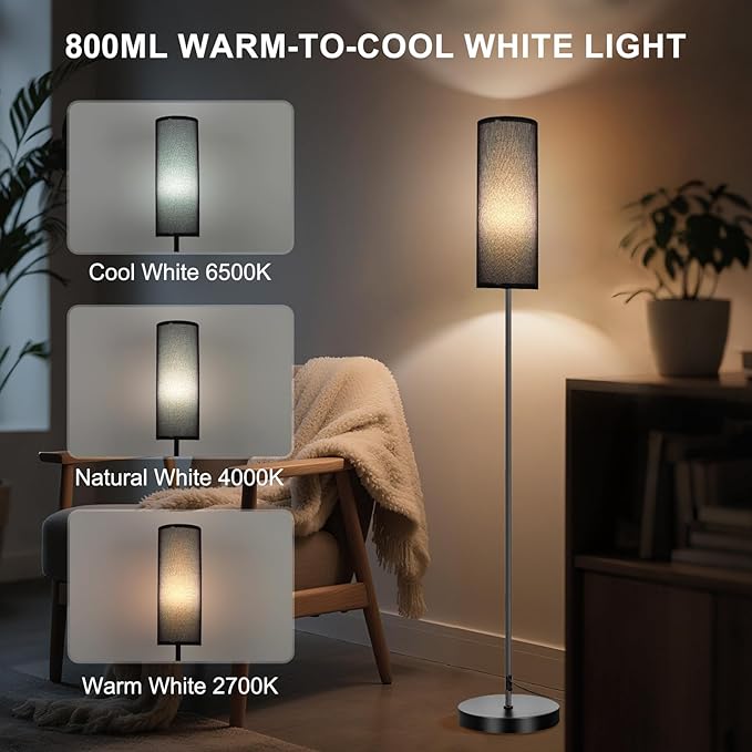 FRIDEKO HOME Floor Lamp, Color Changing Ambient Lighting for Living Room Bedroom, Standing Lamp with App & Remote Control, Tall Corner Lamp for Halloween Home Decor, 9W 800LM, Foot Switch, Black Shade