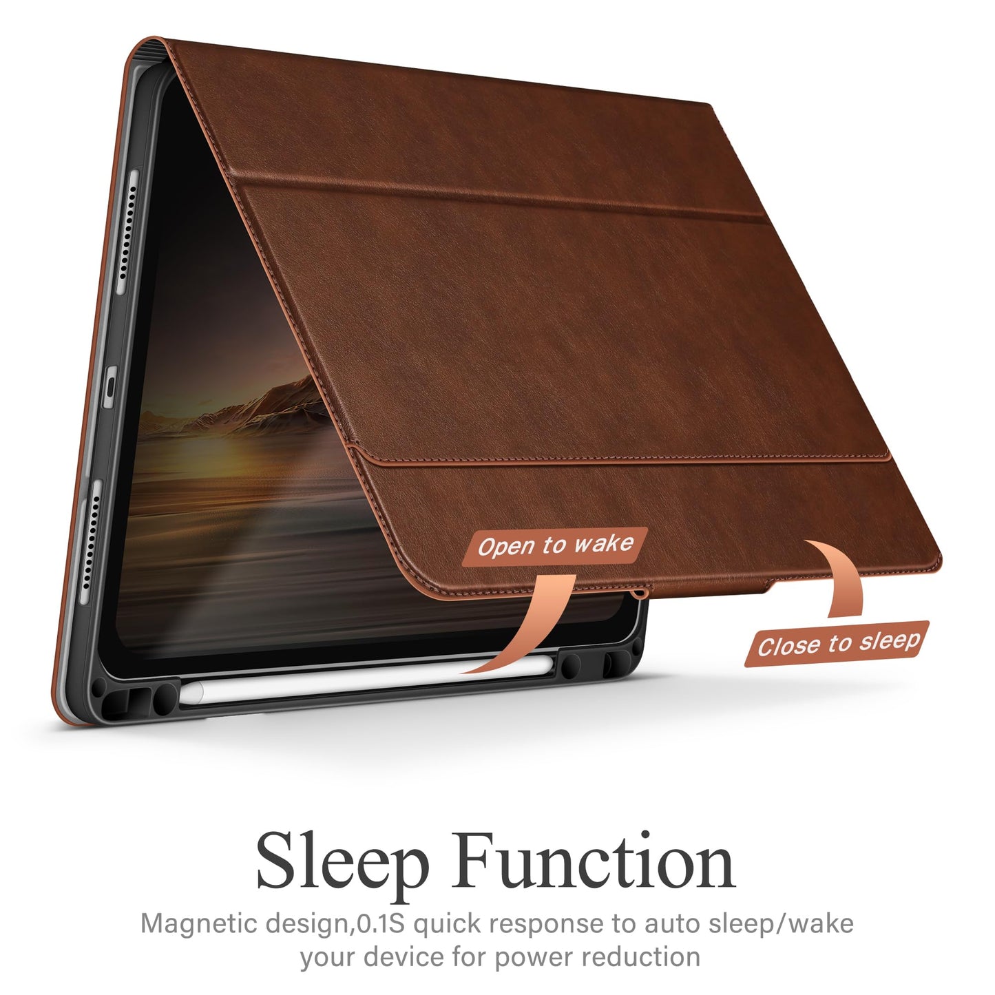 auaua Case for iPad Air 13 inch M4/M3/M2(2026/2025/2024), with Pencil Holder and Pocket, Multiple Viewing Angles, Magnetic Closure, Auto Sleep/Wake (Brown)