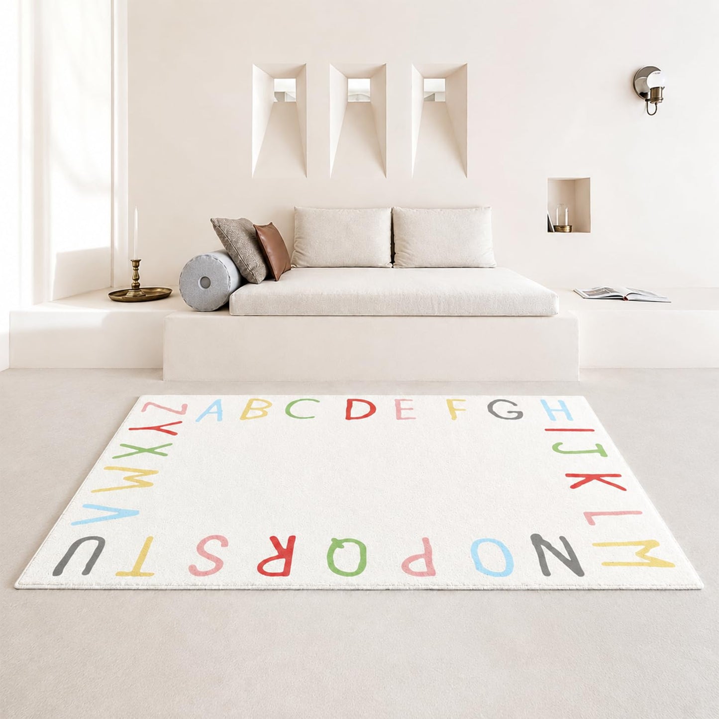 SHIPKEY 5x7 Feet Living Room Rugs, Cartoon Alphabet Nursery Rug for Bedroom, Extra Large Dorm Rug for Children (150x210 cm)