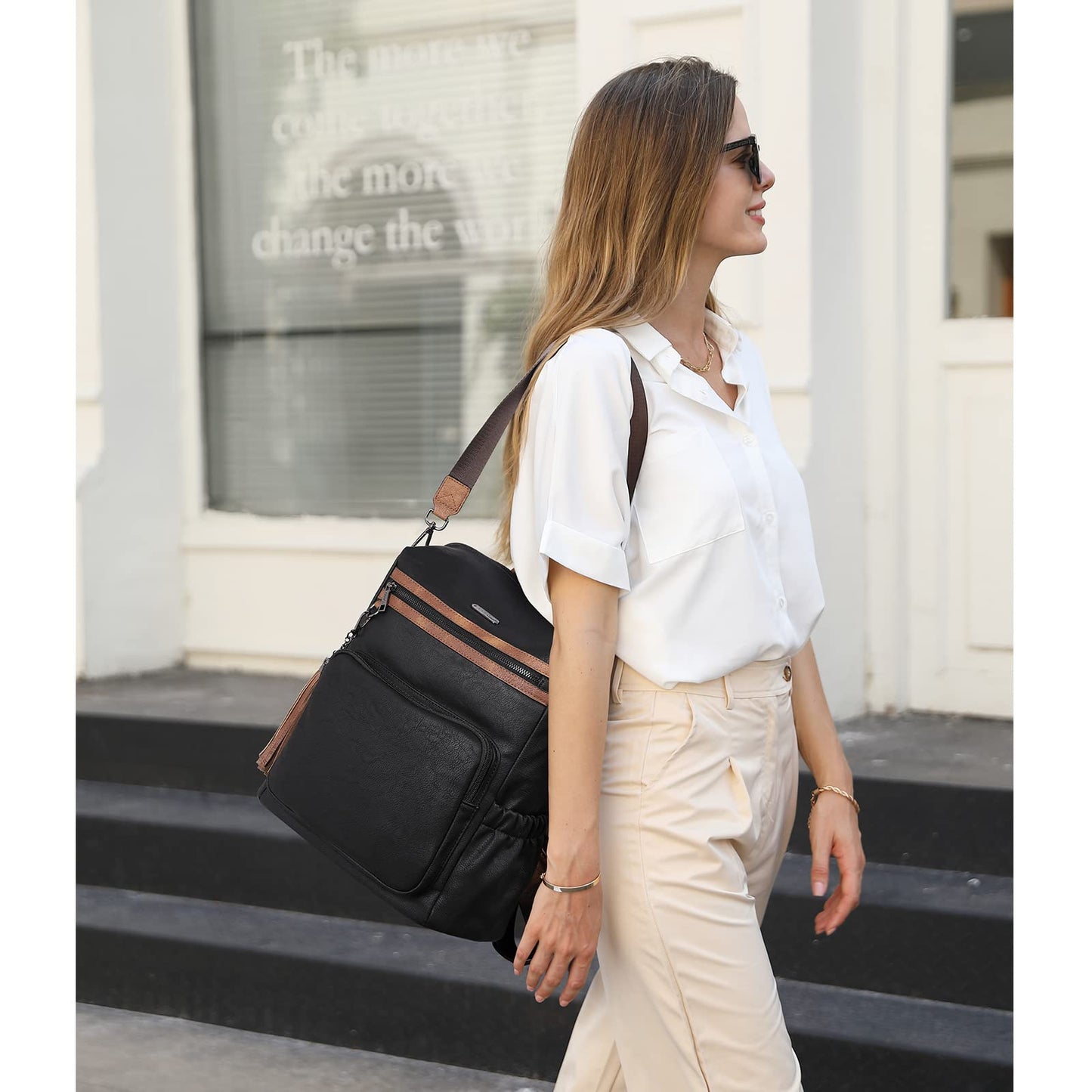 CLUCI Backpack Purse for Women Fashion Leather Designer Travel Large Ladies Shoulder Bags with Tassel Oil Wax Black