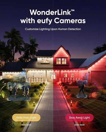 eufy Permanent Outdoor Lights E22, 150ft with 90 Triple-LED Lights, Smart RGBWW, Daily and Holiday, Up to IP67 Waterproof, AI Lighting Themes for Halloween, Christmas, Links with Cameras, Black