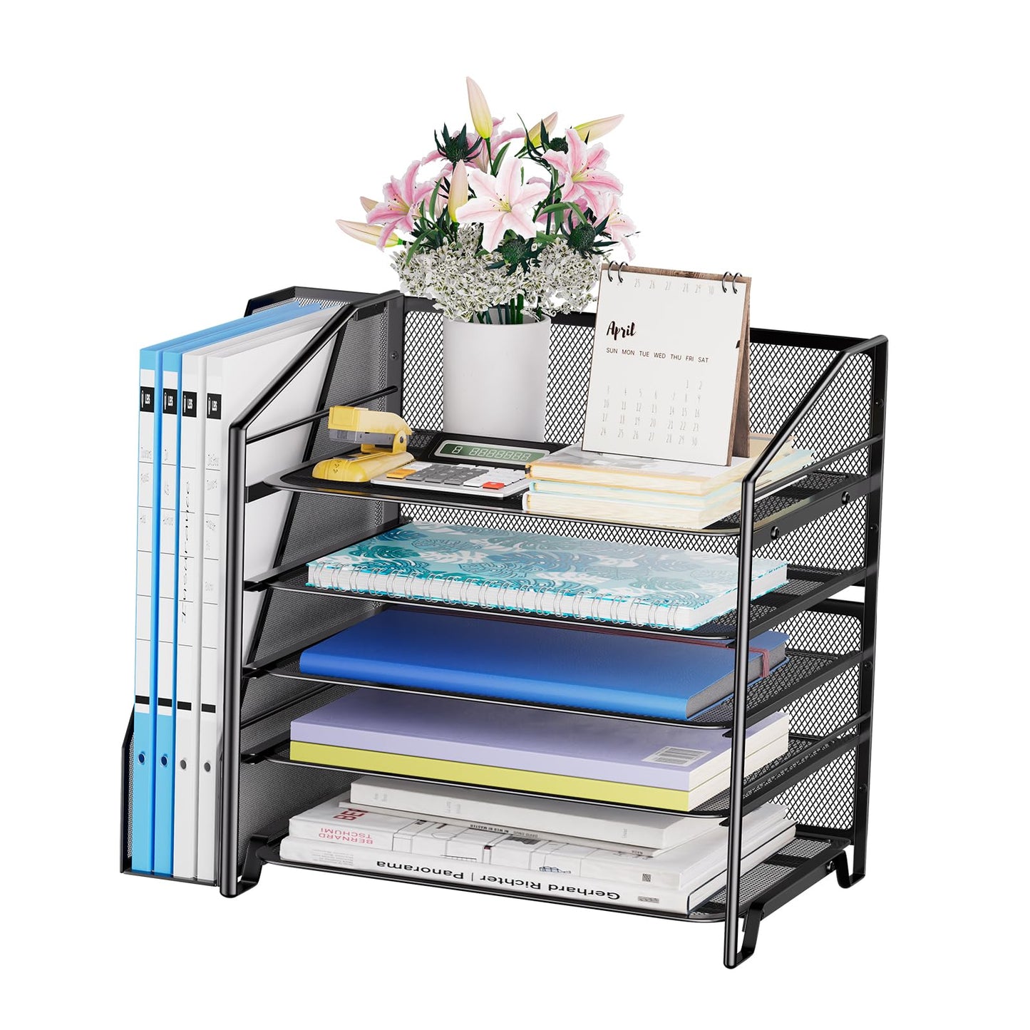 Simple Trending Desk Organizers and Accessories, 5-Tier Desk File Organizer, Paper Letter Tray Organizer with File Holder, Black
