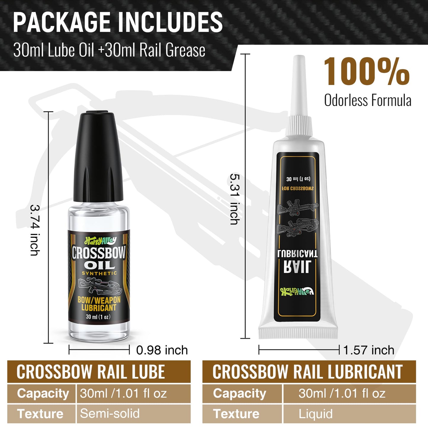 HappyAlley Crossbow Rail Lube & Oil Set with Precision Applicator, 1 oz Crossbow Rail Lubricant and 1 oz Cross Bow Lube for Reduced Friction and Smooth Cross Bow Operation