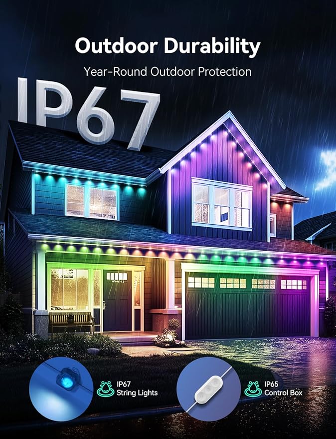 Permanent Outdoor Lights for House, 120ft with 88 Smart IC+RGBCW LED Lights, IP67 Waterproof Eaves Light for Daily Christmas Decorations, Work with Remote, APP, Alexa, White