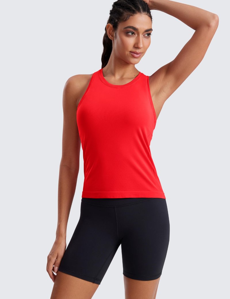 CRZ YOGA Seamless Workout Tank Tops for Women - Athletic Running Gym Sleeveless Shirts Crewneck Racerback Breathable Deep Red X-Small