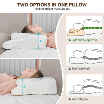 DONAMA Cervical Neck Pillow for Pain Relief,Odorless Contour Memory Foam Pillows with Cooling Pillowcase Cozy Sleeping, Orthopedic Ergonomic Bed Pillows for Side Back Stomach Sleepers