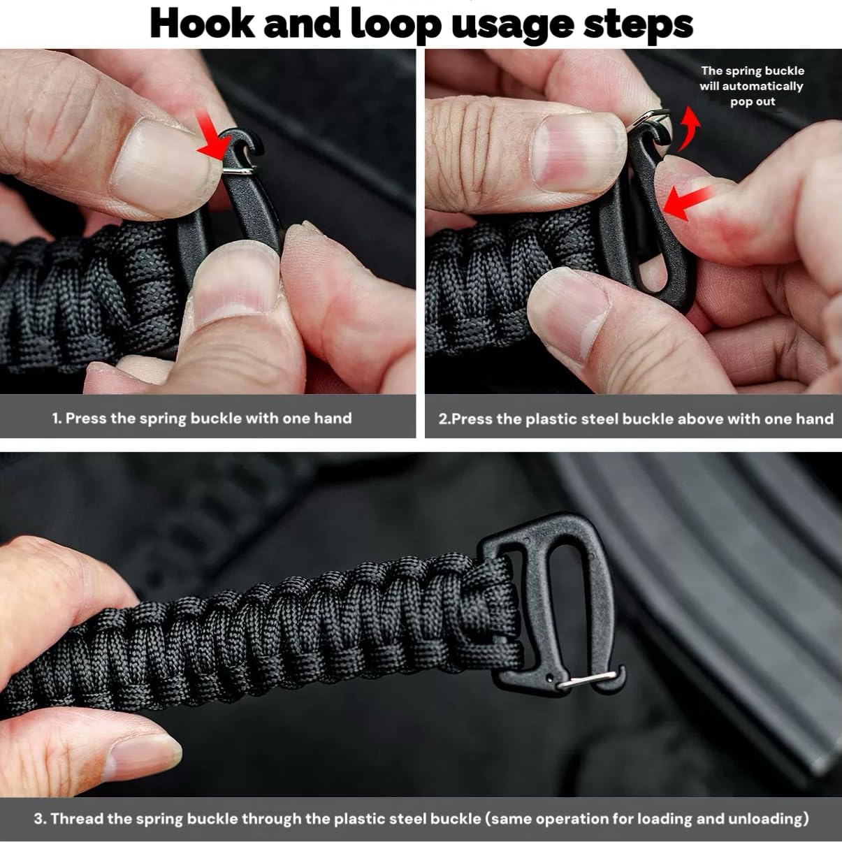 Tactical Weaving Handle with Buckle Ends - Molle System Compatible, 9-Core Paracord Construction, Emergency Rope, for Backpacks, Sling Bags & Chest Bags